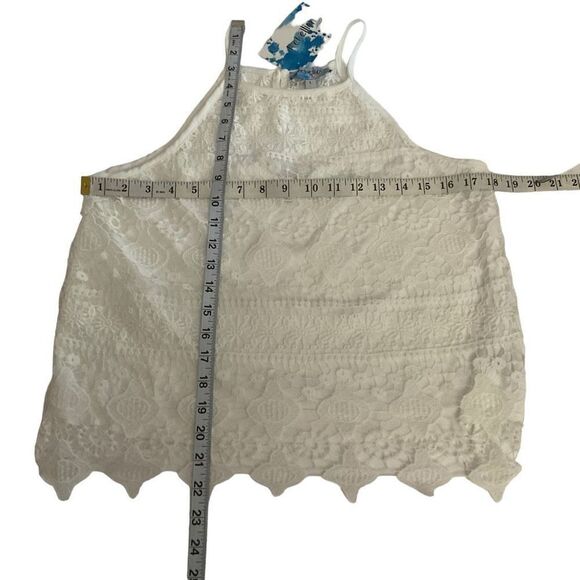 Rebellion Lace Top Button Keyhole Back Closure White Scalloped Hem Large - Picture 6 of 9
